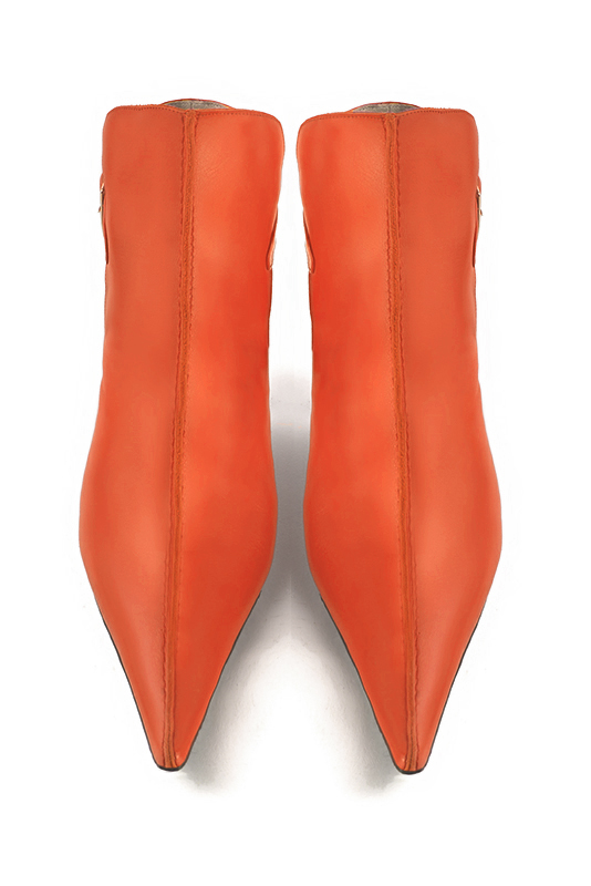 Clementine orange women's ankle boots with buckles at the back. Pointed toe. High spool heels. Top view - Florence KOOIJMAN